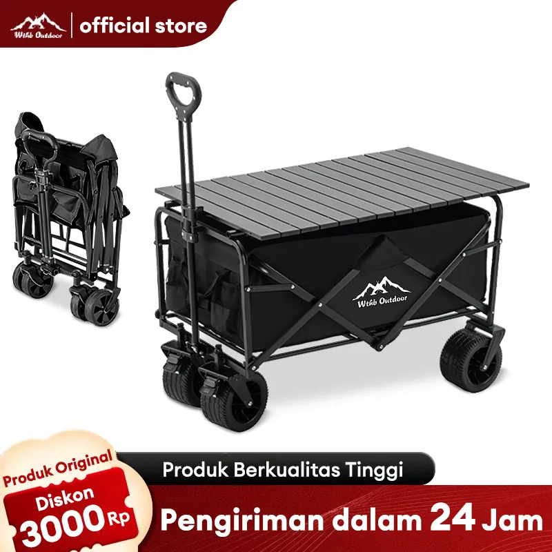 WTHB Outdoor  Troli Barang Lipat Camping Camp Wagon 1200D Oxford Steel Roda Besa dan Brake Outdoor Camping