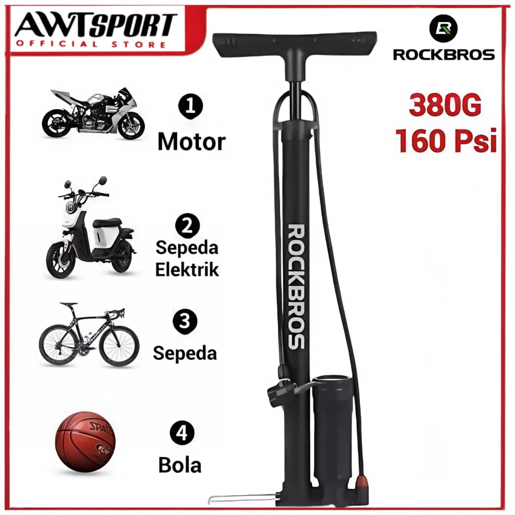 ROCKBROS Pompa Angin Ban Sepeda 380G 160PSI Motor Bola Basket Mobil Mainan Portable Scrader Presta