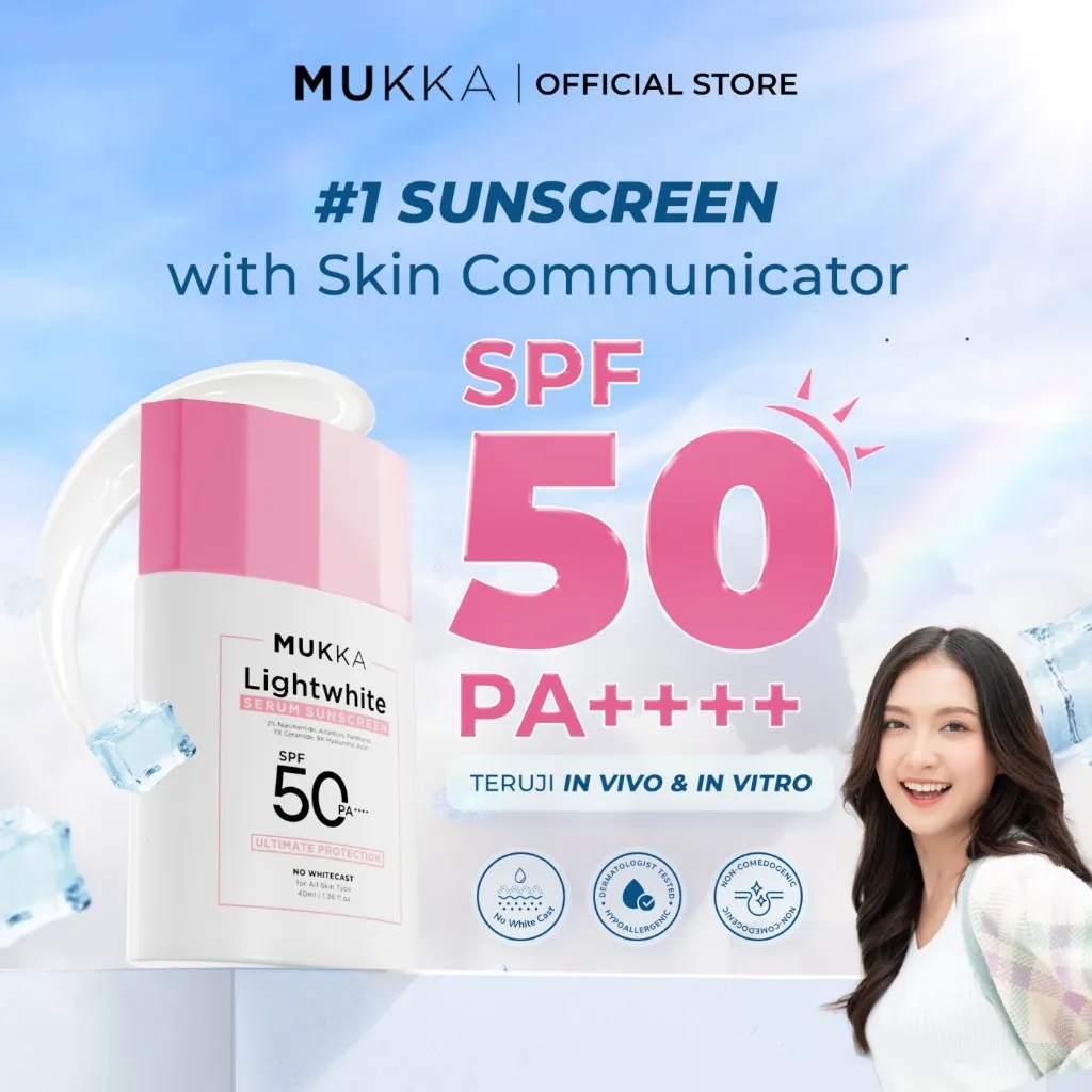 MUKKA [IN VIVO & NON COMEDOGENIC SUNSCREEN TESTED] LIGHTWHITE SERUM SUNSCREEN SPF 50 PA++++ ICE COOLING SUNSCREEN MENGHIDRASI MENCERAHKAN 40ML