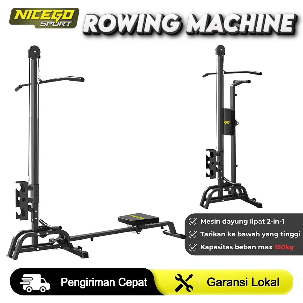 NICEGO SPORT Multifunctional Foldable Rowing Machine 2-in-1 High Pull Down Functional Trainer Alat Olahraga