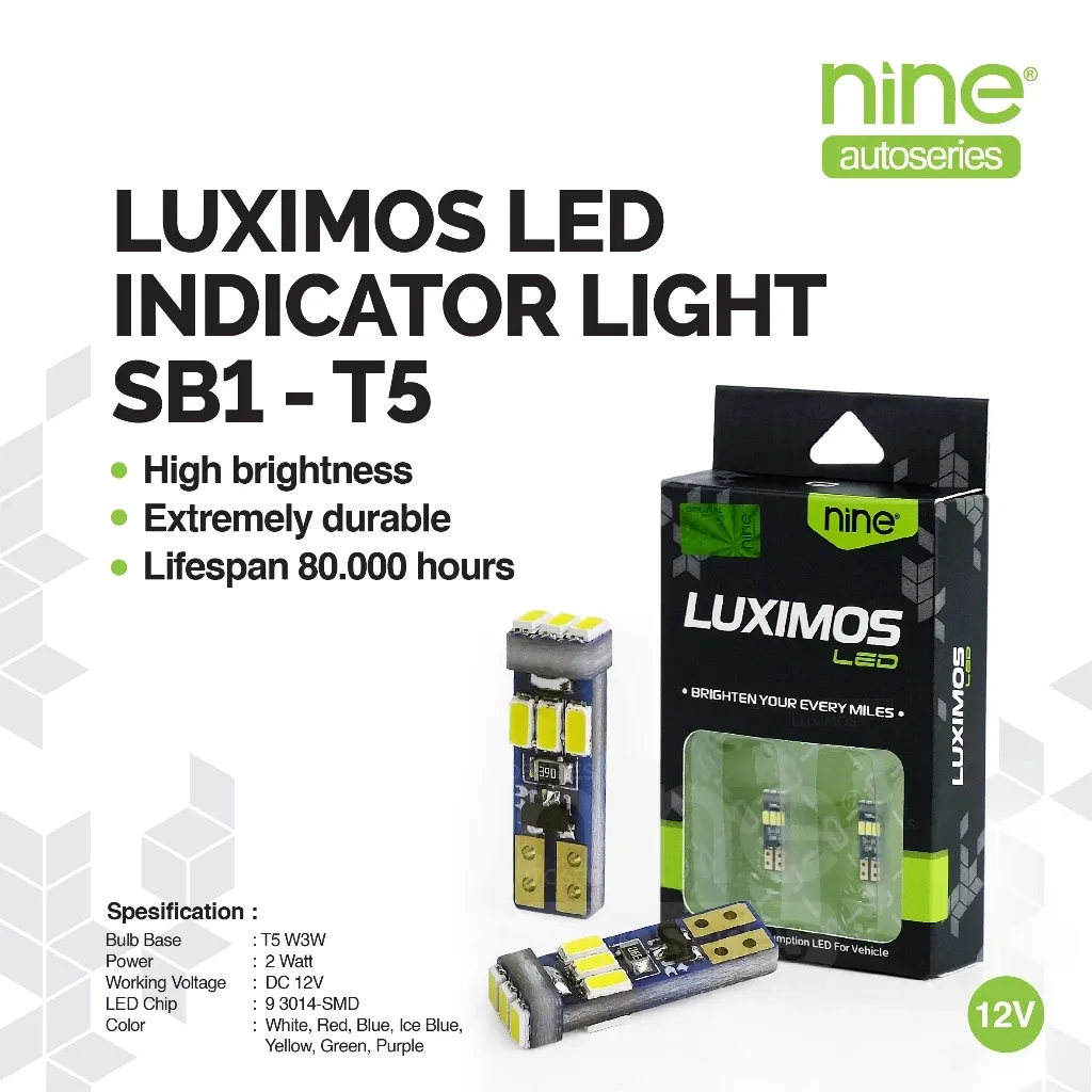 LUXIMOS Lampu LED T5 Speedometer Dashboard Indikator 9 Titik LED Mobil Motor Super Terang - SB1