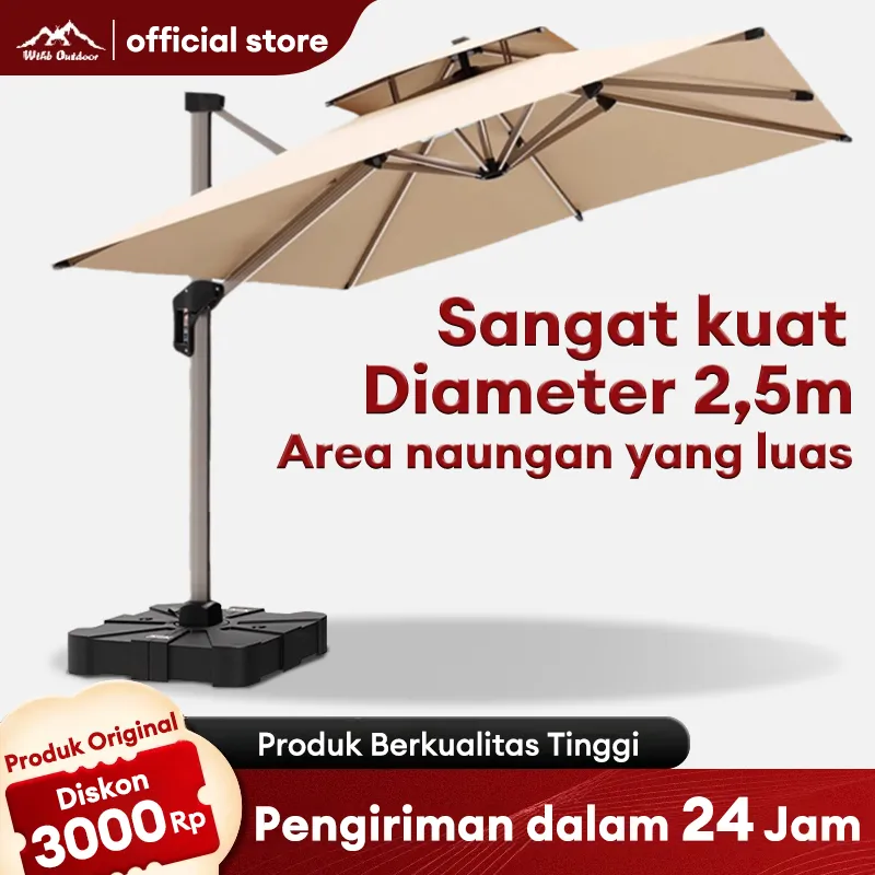 WTHB Outdoor Payung Tenda Jumbo 2.5x2.5m Double Layer Anti UV  Anti Angin untuk Kafe Pantai  Bazar Outdoor
