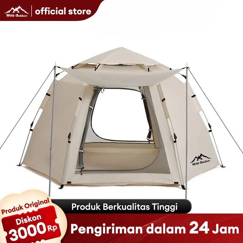 WTHB Outdoor Tenda berkemah otomatis tahan air untuk 4/6/8 orang, tenda berkemah luar ruangan
