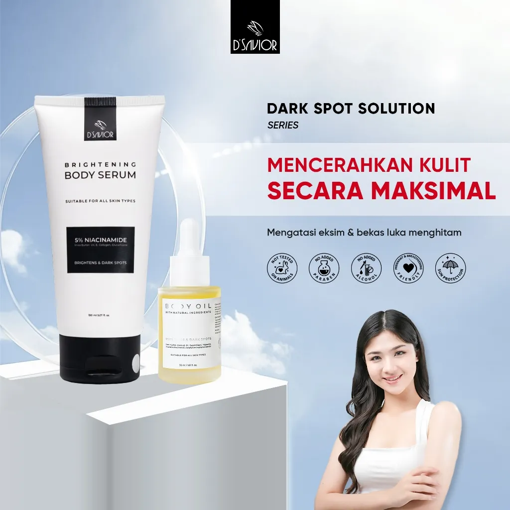 D'Savior - Paket Dark Spot Solution Body Serum 150 Ml & Oil Bundle | Pemutih Badan | Penghilang Bekas Luka |