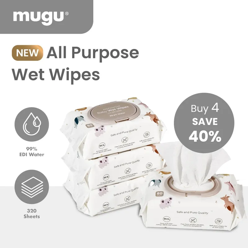 mugu Baby Wet Wipes EDI Water - 4 Pack I Tisu Basah Travel Friendly I Non Alcohol Tanpa Parfum