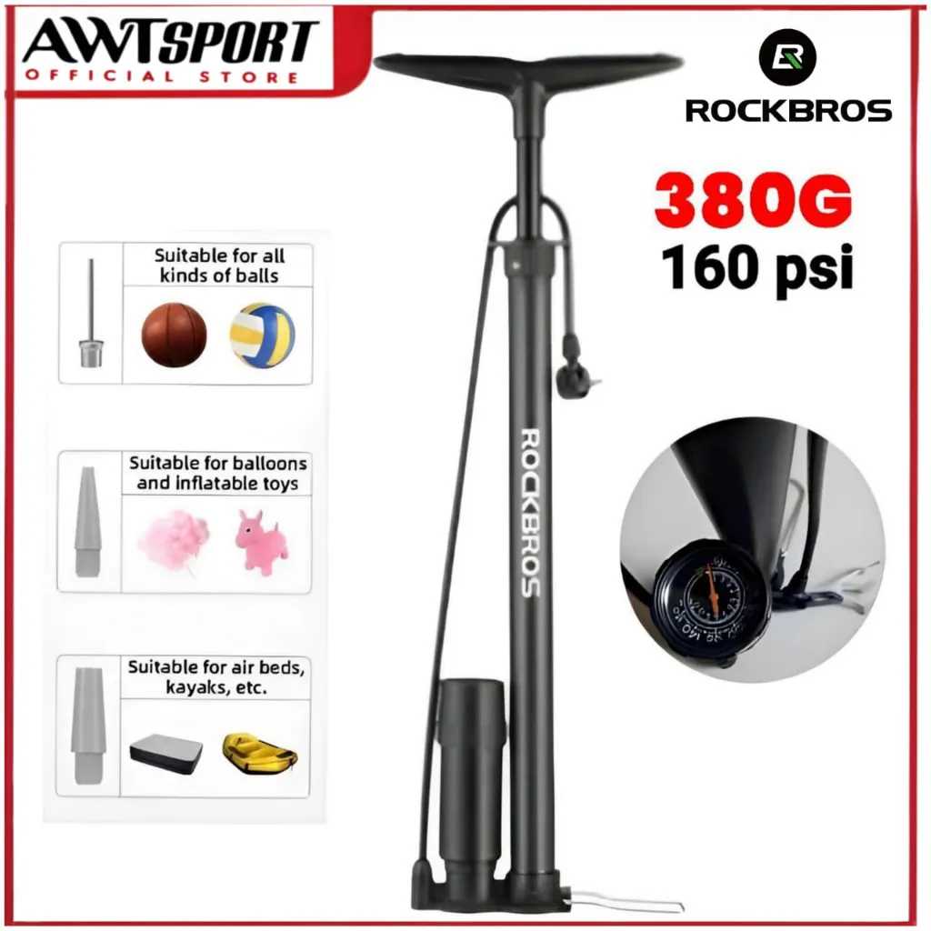 ROCKBROS Pompa Angin Ban Sepeda Motor Mobil Bola Kaki Air Pump 380G 160 PSI Tabung Barometer