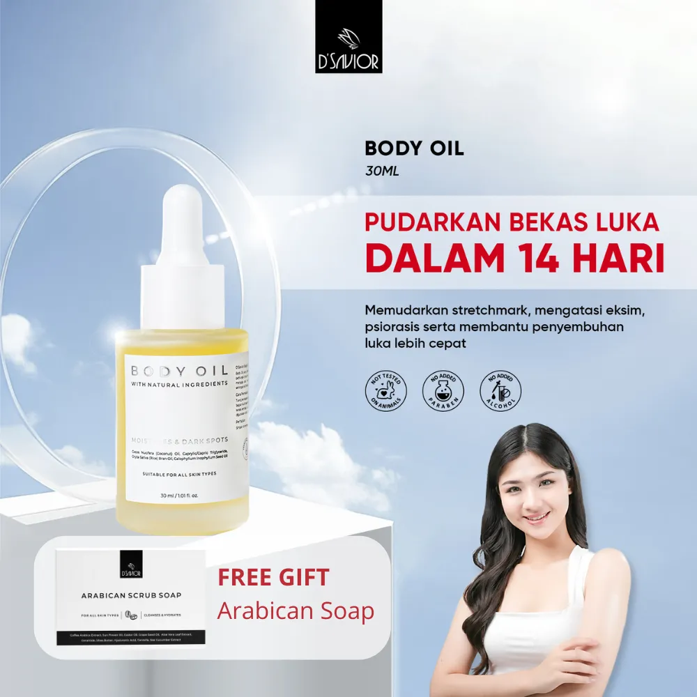D"Savior - Body Oil 30ML Trectment Penghilang Stretchmark | free Gift Arabican Soap |