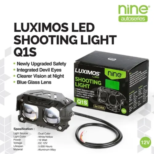 LUXIMOS Lampu Tembak Motor 2 Mata 19 Watt Sorot Putih Kuning Super Terang Tembus Hujan Kabut - Q1S