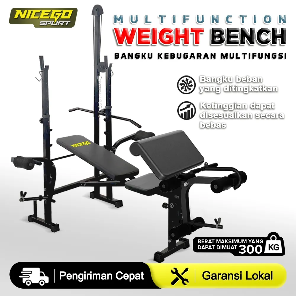 NICEGO SPORT Bench Press Adjustable Weightlifting Bench High Pull Down Dumbbell Bench Alat Olahraga