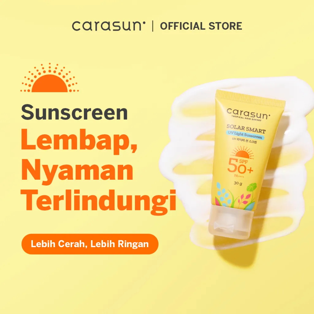 CARASUN Solar Smart UV Light Sunscreen SPF 50+ PA++++ 30g | Sunscreen Ringan Tekstur Cair Perlindungan Mencerahkan Semua Jenis Kulit