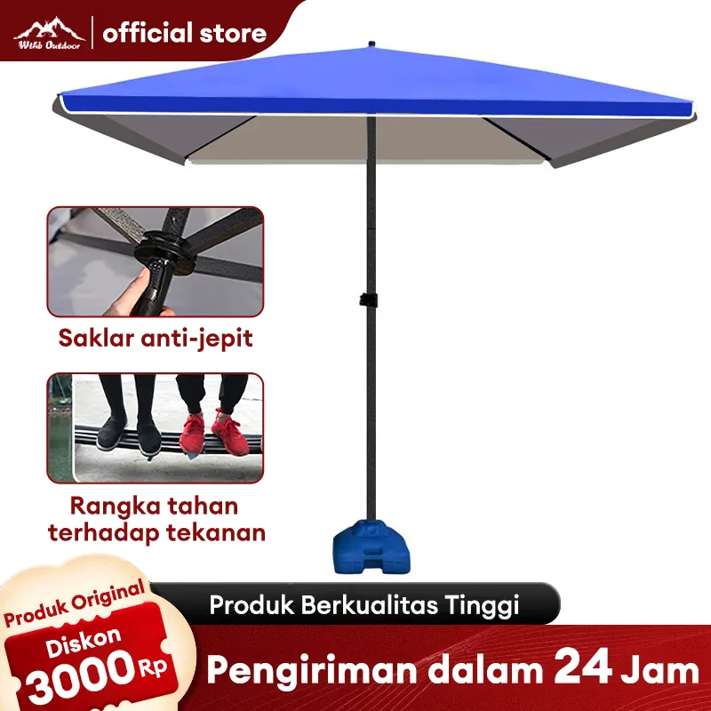 WTHB Outdoor Payung Tenda Anti UV Lipat 220cm-300cm untuk Pantai Taman Cafe& Bazar - Double Layer Ekstra Besar Tahan Cuaca Ekstrim