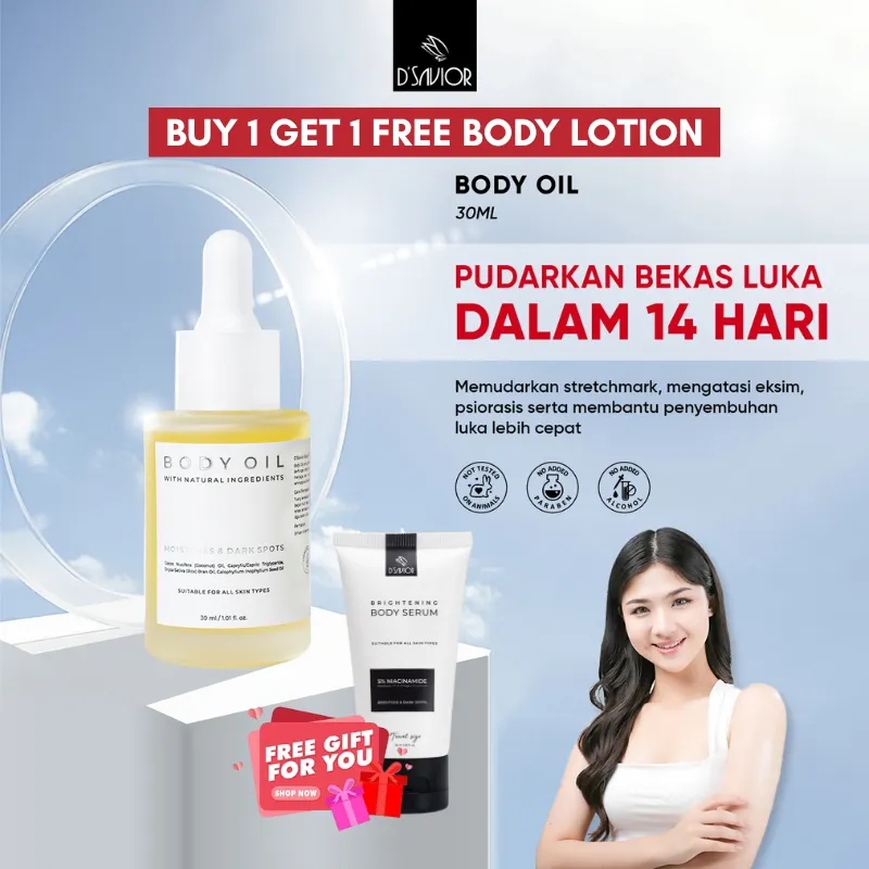 DSavior - ( Buy 1 get 1 Free Body Lotion ) Body Oil 30ml | Penghilang Bekas Luka | Penghilang Stretcmark |