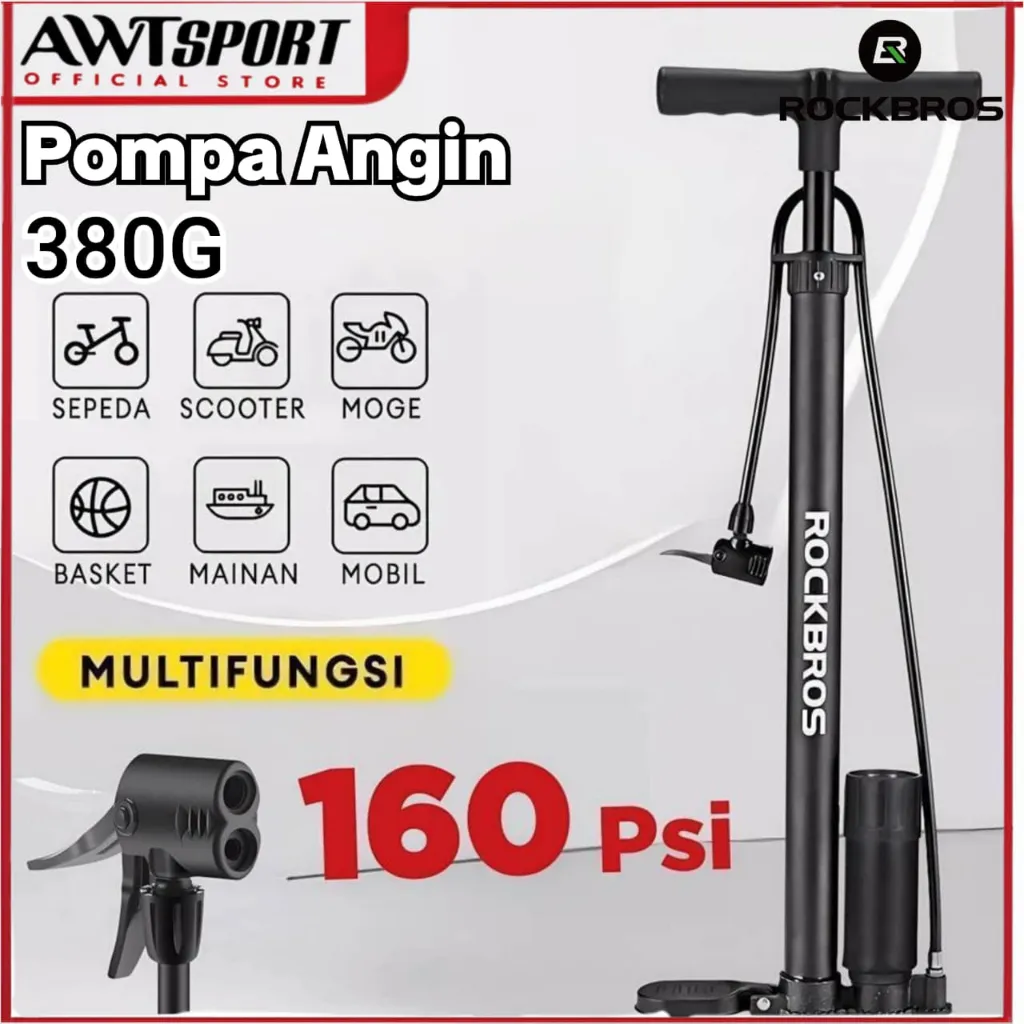 ROCKBROS Pompa Angin Ban Sepeda Motor Bola Basket Mobil Mainan Portable Scrader Presta 380G 160Psi