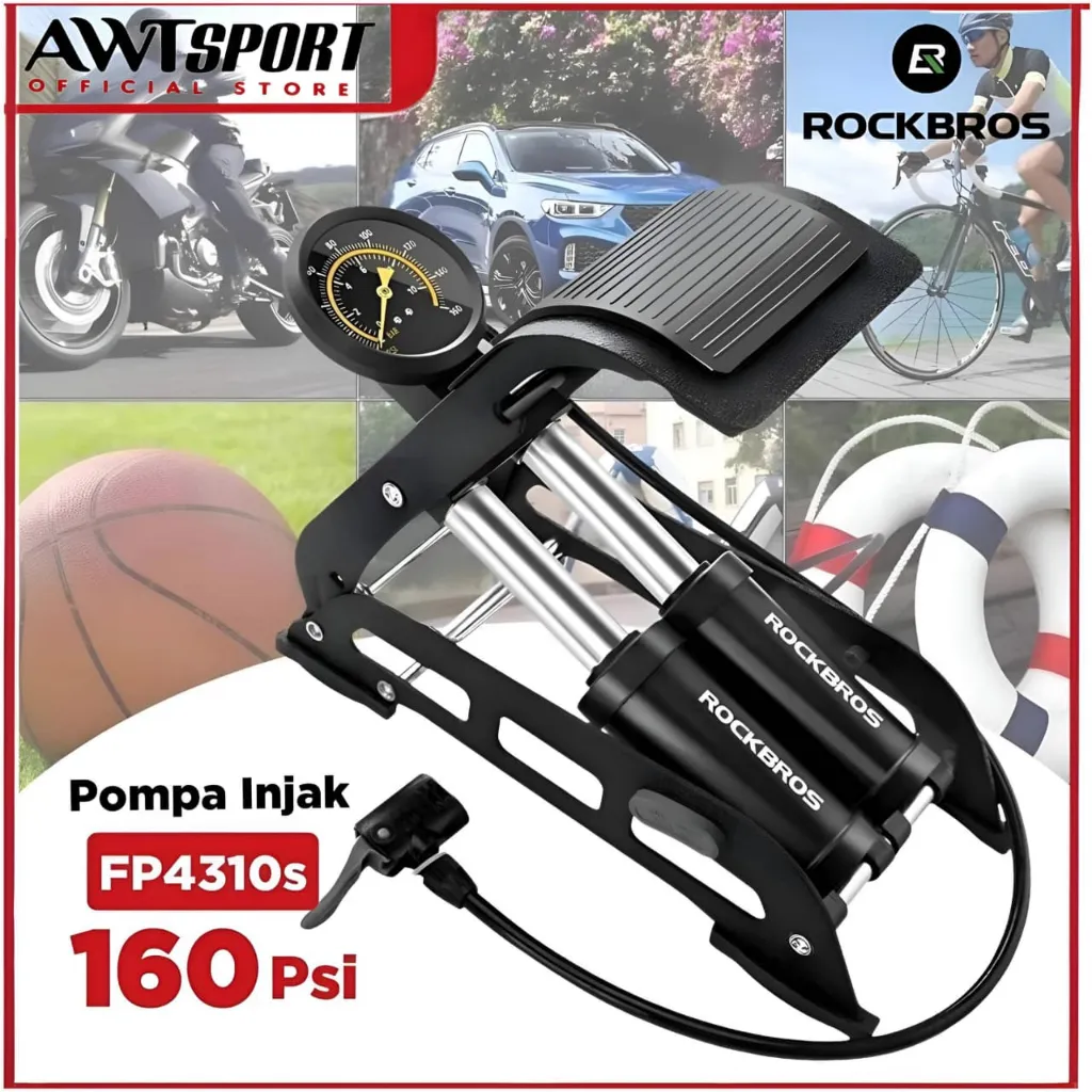 ROCKBROS Pompa Sepeda Motor Mobil Injak FP4310s 160PSI Multi Guna Double Silinder