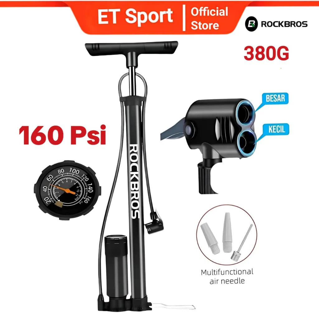 Rockbros Pompa Ban Motor Sepeda Pump Bola Air 380G 160 Psi AV FV Road Bike Mtb Lipat