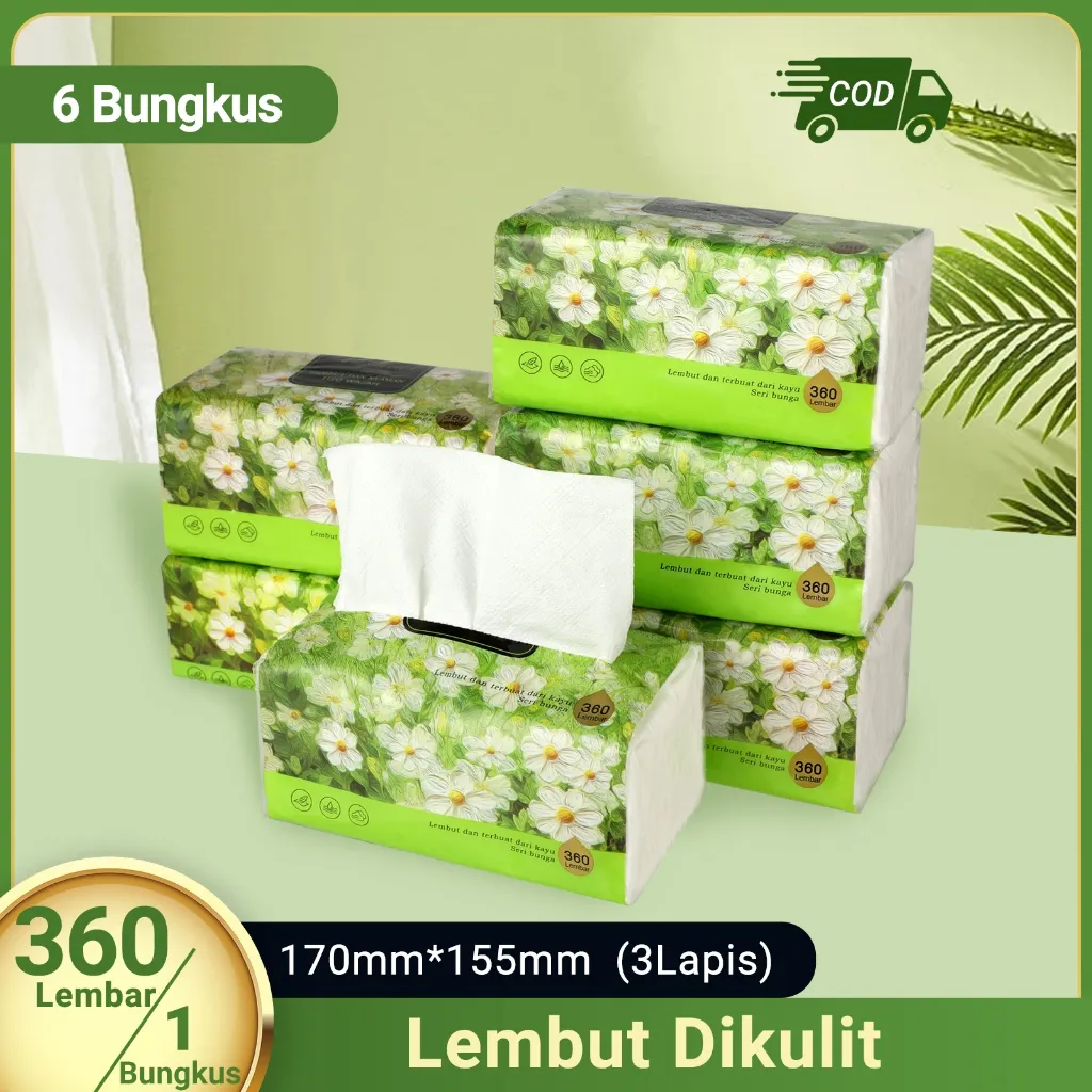 [6 Bungkus]Yasmine tisu 6 PACK 360 helai 3 ply Soft Facial Tissue kertas tisu tebal gratis ongkir bisa cod tisu kering tissue  facial tissue tisu dapur