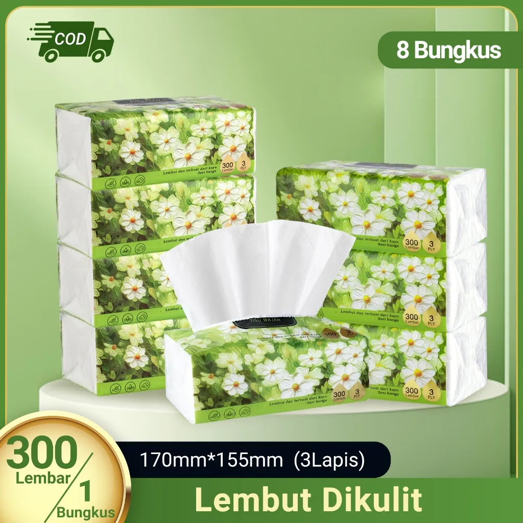 [8 Bungkus]Yasmine tisu 8 PACK 300 helai 3 ply Soft Facial Tissue kertas tisu tebal gratis ongkir