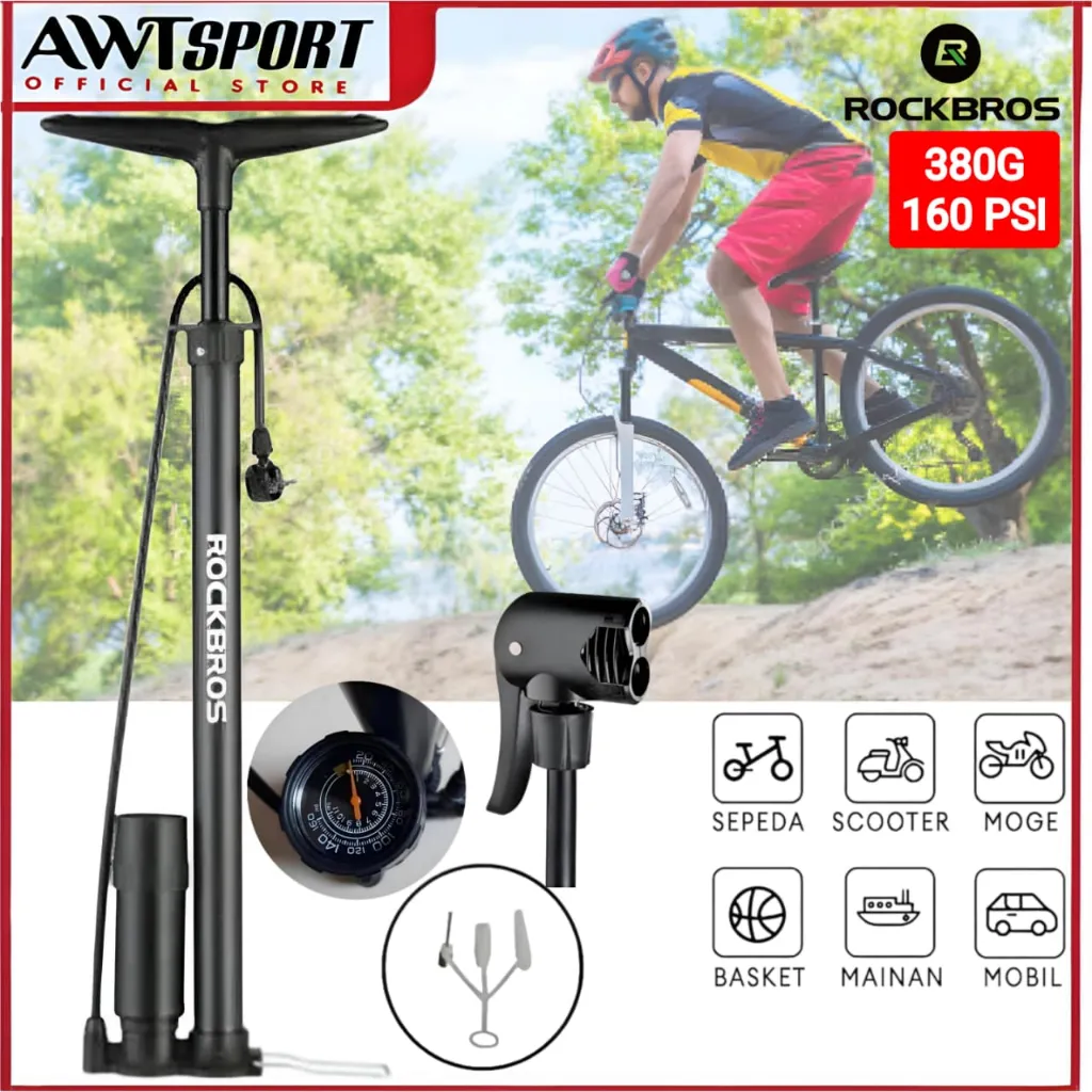 Rockbros Pompa Sepeda Ban Motor Bola 380G Portable High Pressure Pump 160Psi
