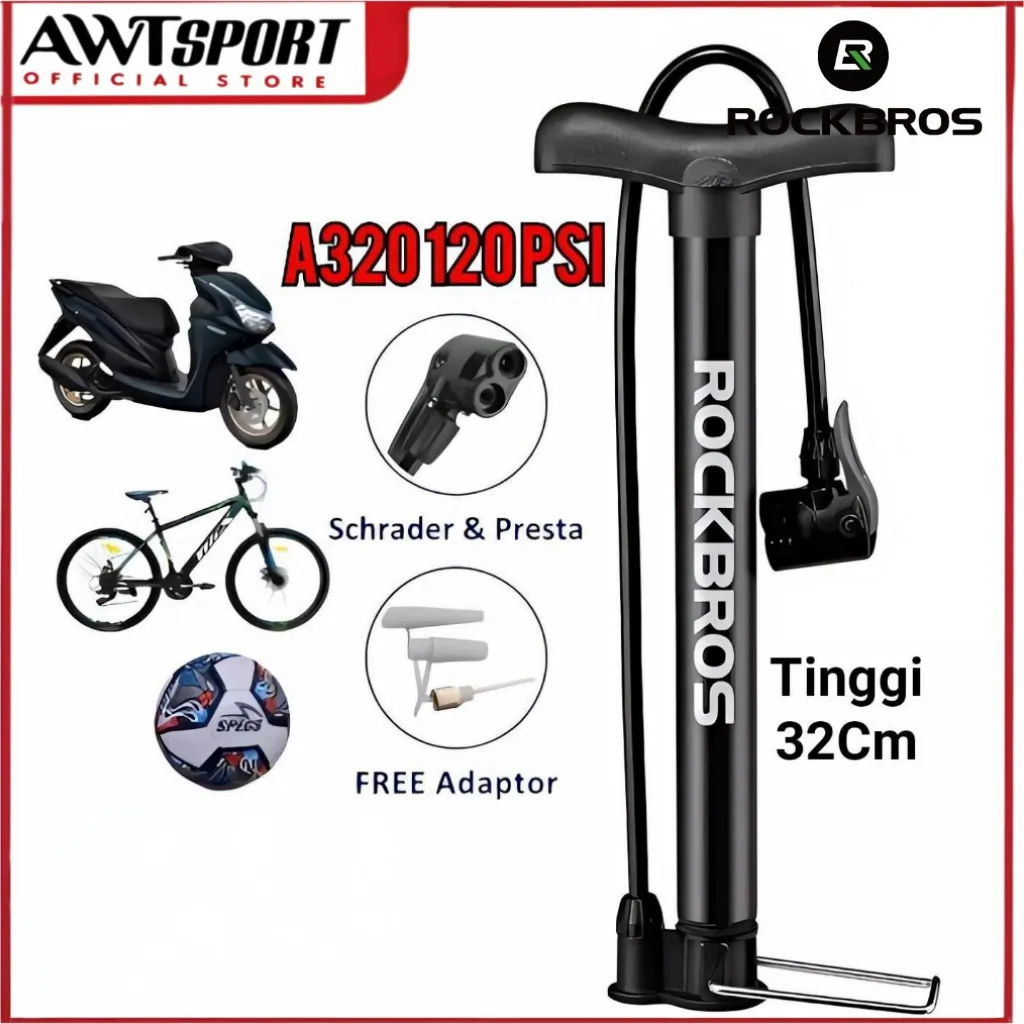 ROCKBROS Pompa Sepeda Bola Ban Motor 120 Psi A320 Mainan Kolam renang anak Bike Air Pump Alluminuim