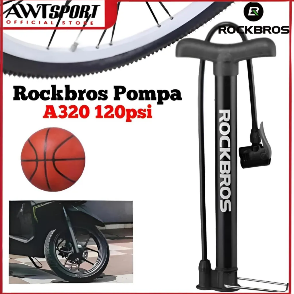 ROCKBROS Pompa Ban Sepeda Motor Bola Air Bike Alluminuim A320 120 psi Bicycle Pump Injak