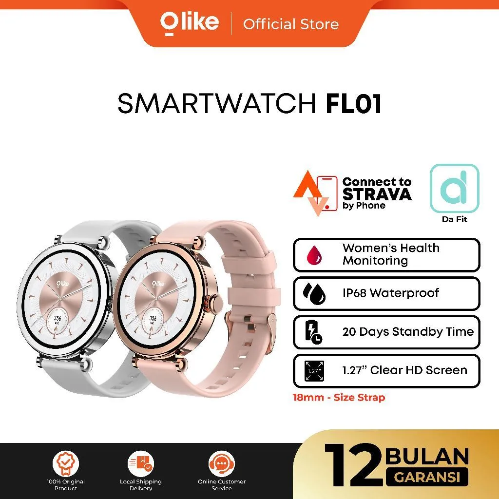 OLIKE Smart Watch Jam Tangan Wanita FL01 HD Display 1.27" Bluetooth Call Water Resistant IP68 Sport & Health Monitor
