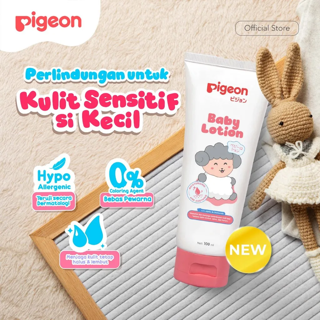 PIGEON Baby Lotion 100Ml - PF | Lotion Bayi | Losion Pelembut Kulit Bayi | Lotion Krim Muka dan badan Bayi Anak | Tanpa Pewarna | Hypoallergenic Tested | Lotion Anti Alergi | Halal BPOM Original 100%