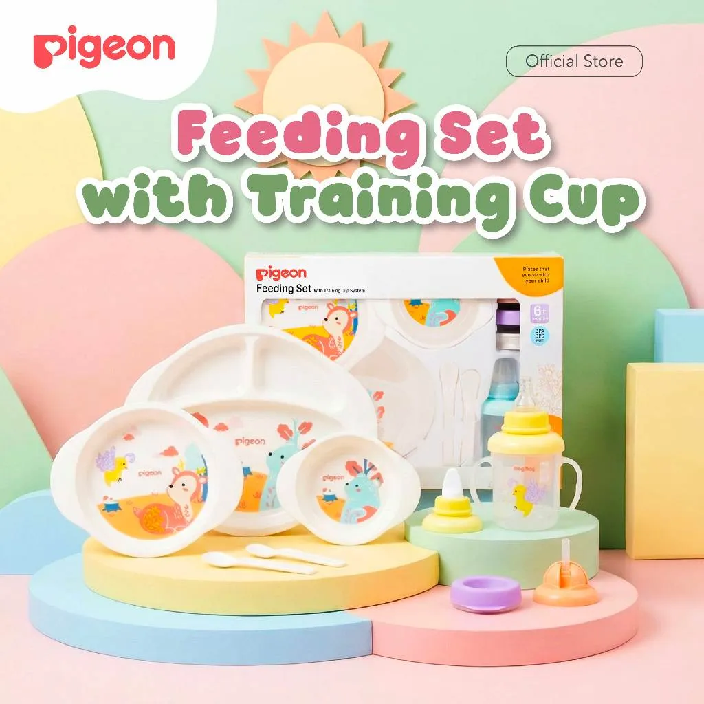 PIGEON Feeding Set With Training Cup | Perlengkapan Makan Bayi