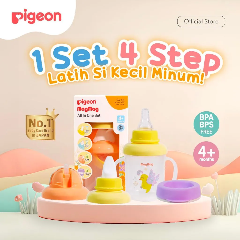 PIGEON MagMag All In One Set - Local | Gelas Minum Bayi Anti Tumpah | BPA Free | Cangkir Minum Bayi | Botol Minum Bayi | Training Cup