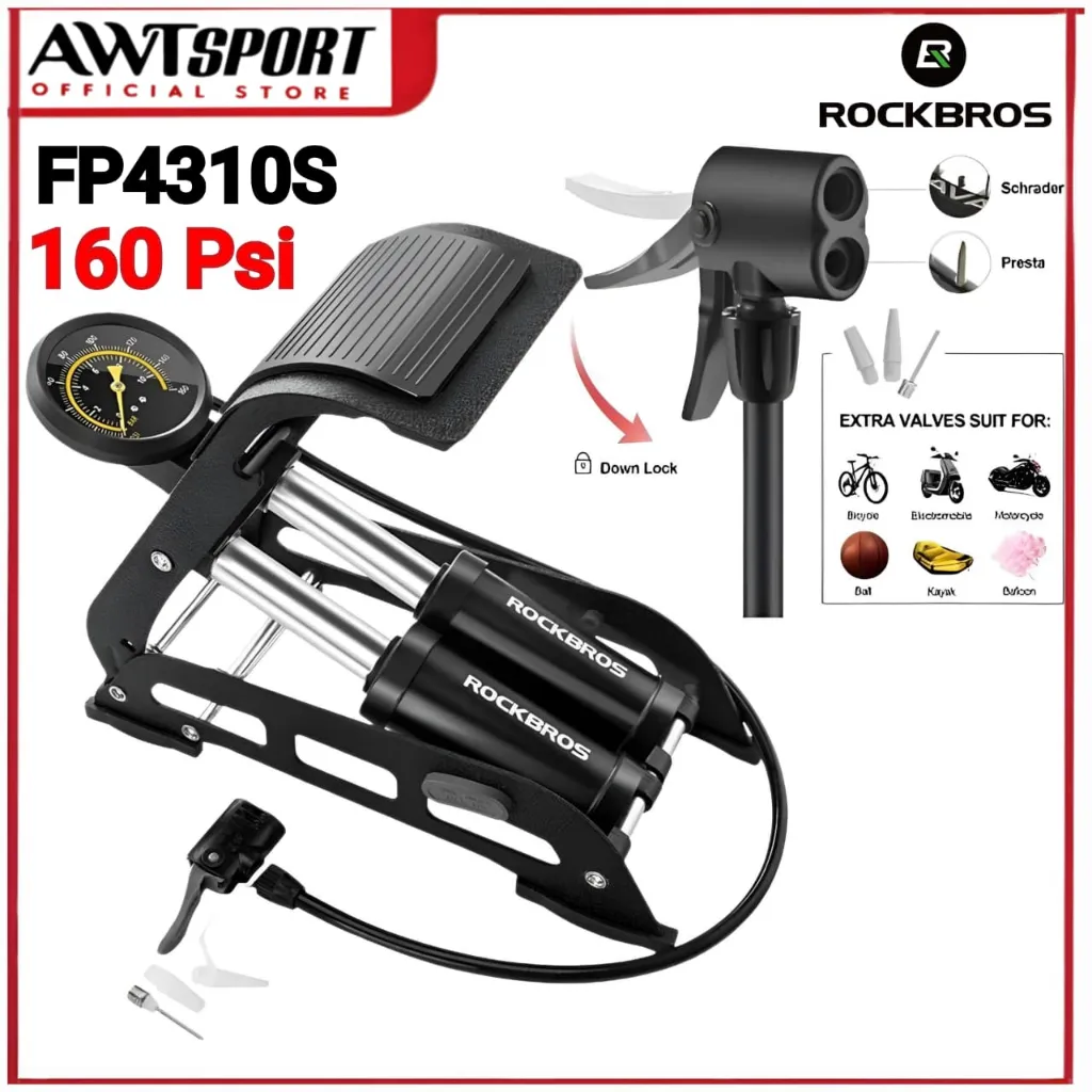ROCKBROS Pompa Angin Ban Sepeda Motor Injak FP4310S Double Silinder 160psi Bola Mobil