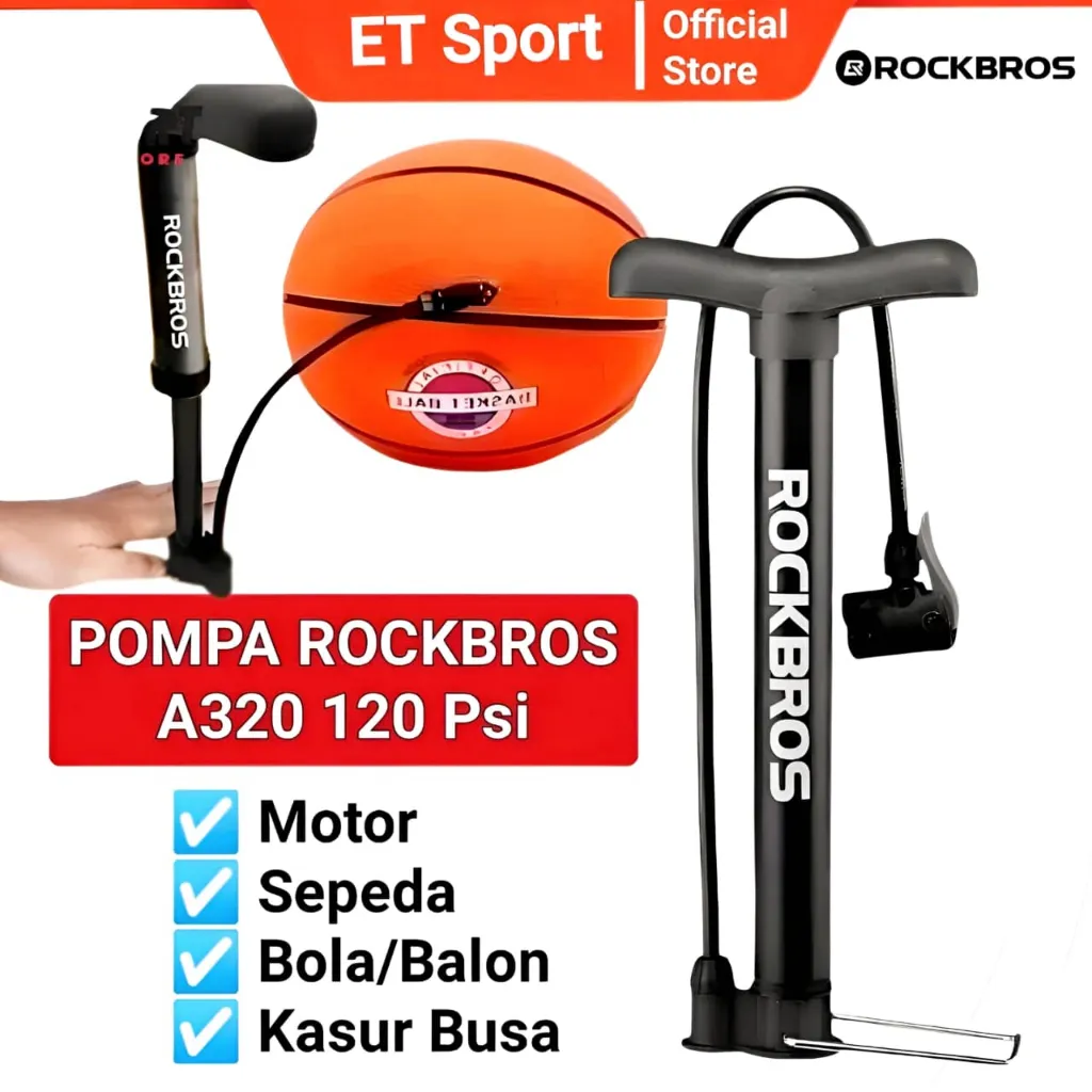 ROCKBROS Pompa Sepeda Motor Ban Bola Angin Bike Air Pump Portable A320 120 Psi MTB Roadbike