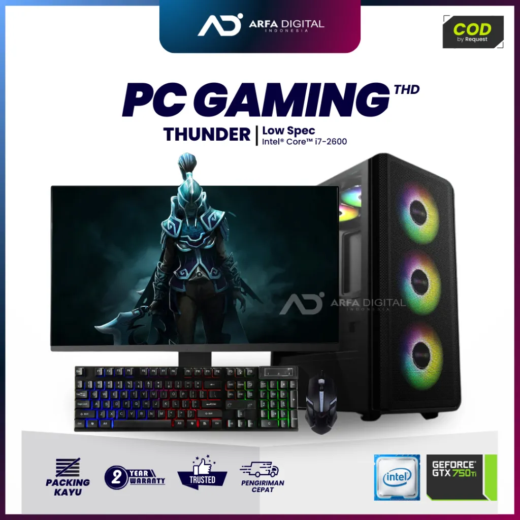 PC Gaming Full Set Intel Core i7 RAM 16GB SSD 128GB HDD 500GB VGA 4GB DDR5 Monitor LED 24 Inch Lengkap Siap Pakai | THUNDER