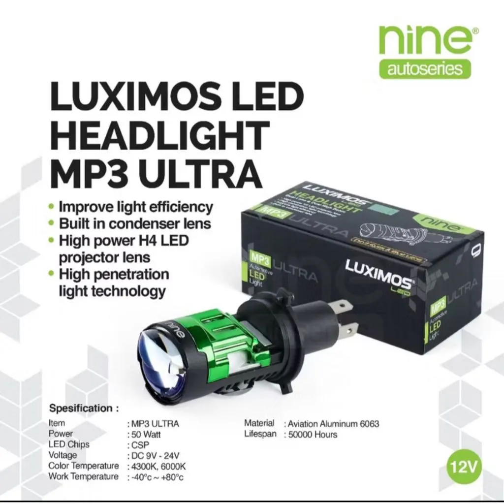 Lampu Projie Biled 50W H4 PNP Blue Lens CutOff Putih Devil Super Terang MP3 ULTRA -LUXIMOS