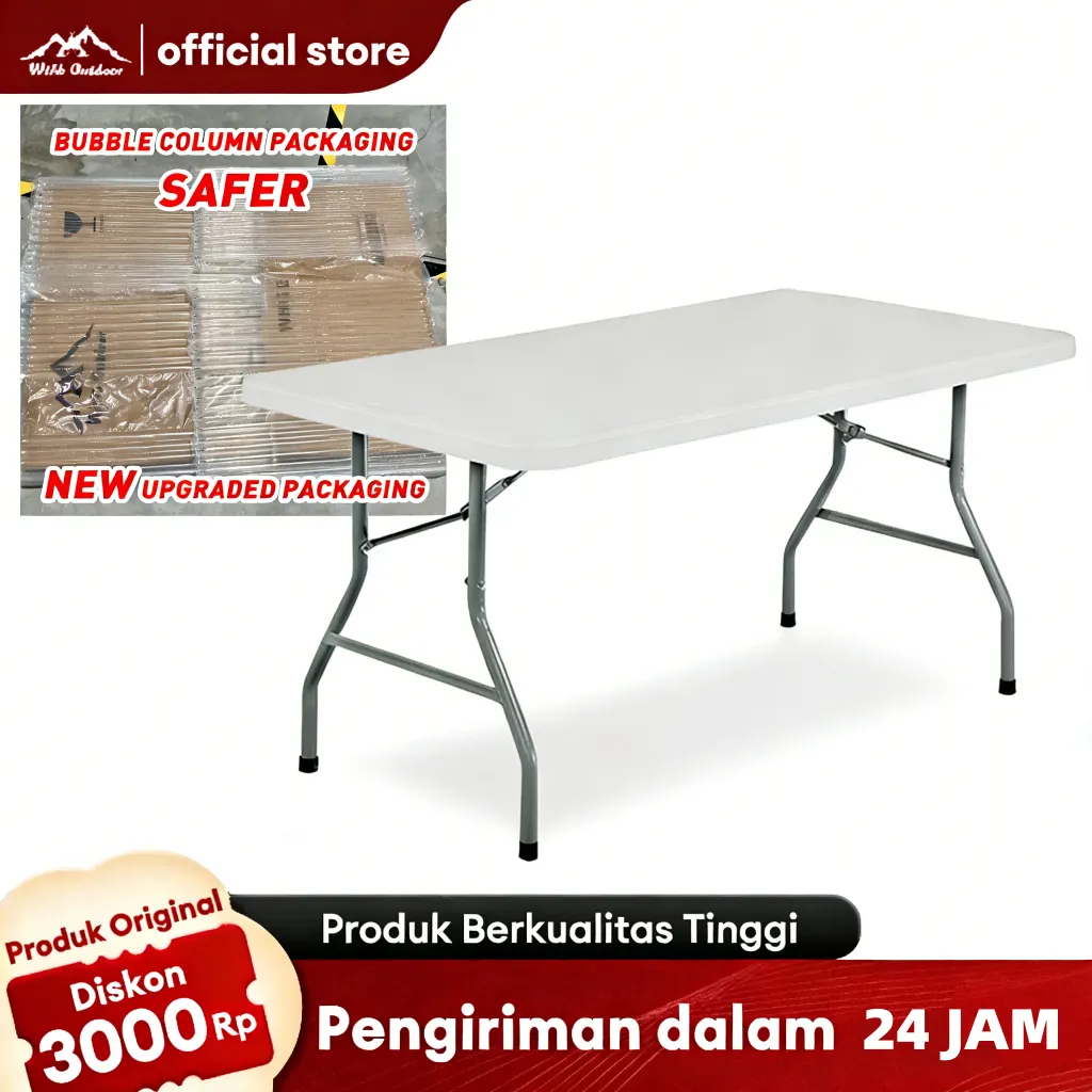 WTHB Outdoor Meja lipat portable1.2/1.5/1.8M  Meja Jualan Outdoor/Indoor Plastik Kuat & Ringan Serbaguna untuk Makan/Kerja/Belanja