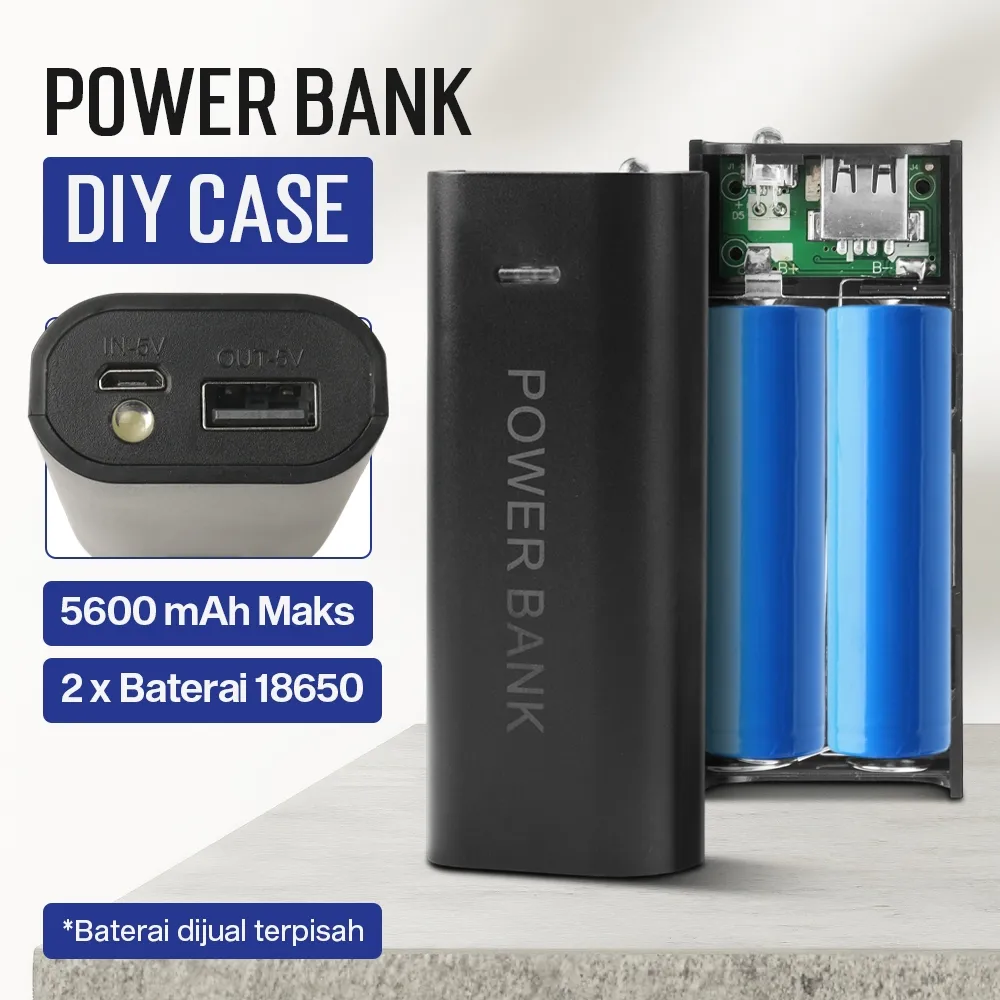 CASING Power Bank Flashlight USB Port 2 PCS 18650 Flat Top - V600