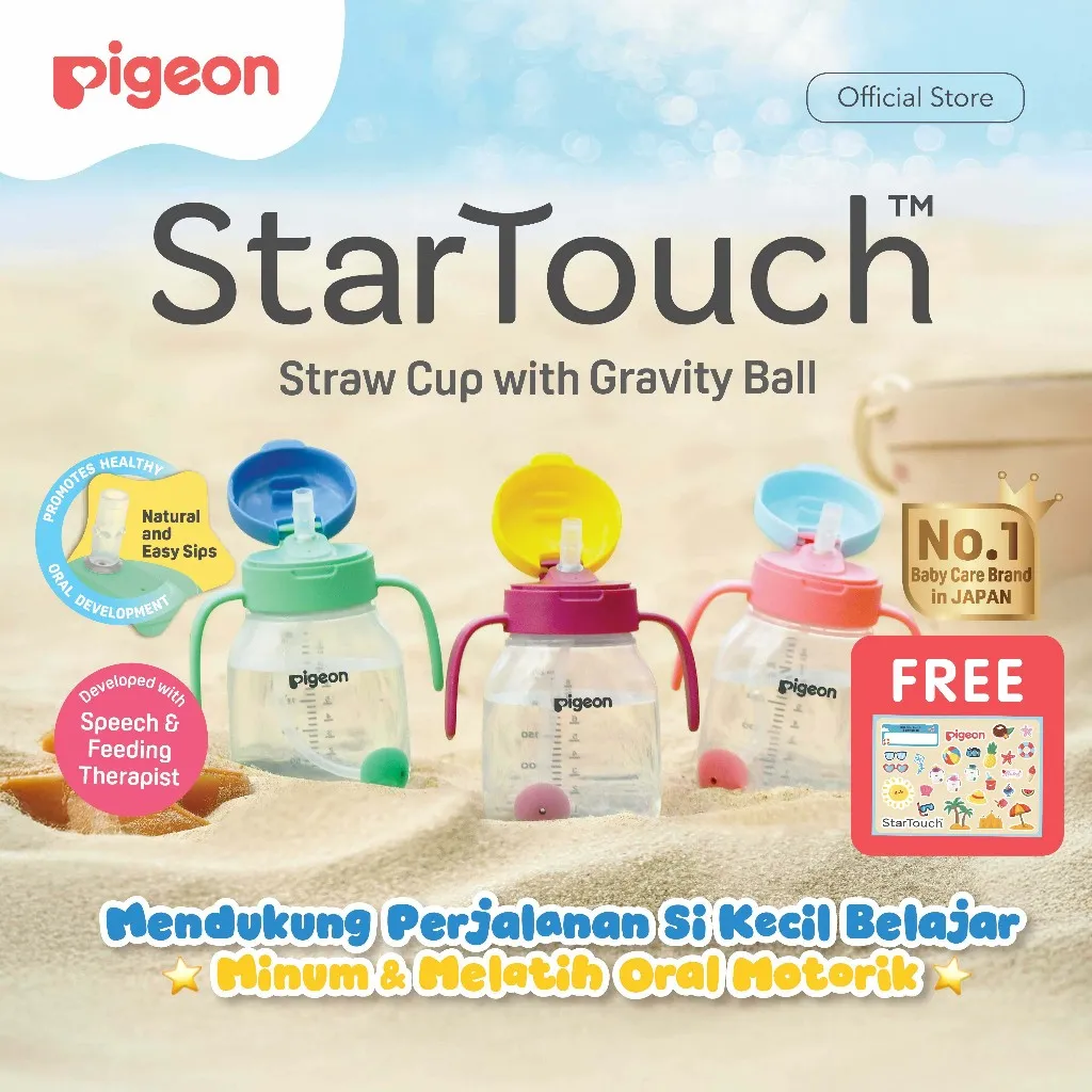 Pigeon Botol Startouch Straw Cup With Gravity Ball 250 ml | Botol Minum Dengan Sedotan Anti-Tumpah | Botol Minum Anti Speech-Delay | 6+ Bulan| BPA Free
