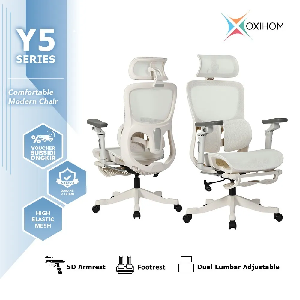 Oxihom Y5 Kursi Mesh Kursi Kantor Kursi Kerja Kursi Gaming Kursi Belajar Kursi Ergonomic Mesh Chair Headrest 4D Arm Rest 6D Lumbar Ganda dapat di atur Adjustable
