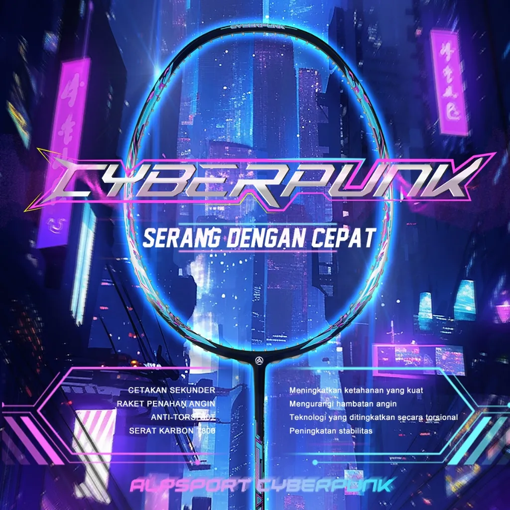 ALPSPORT New SBPK Cyberpunk Raket Bulutangkis Max 28LBS/5U/77g 100% Serat Karbon Hitam Desain Original Raket Serangan Cepat Cocok untuk Pelajar Mahasiswa COD ALP Badminton Racket Cyberpunk