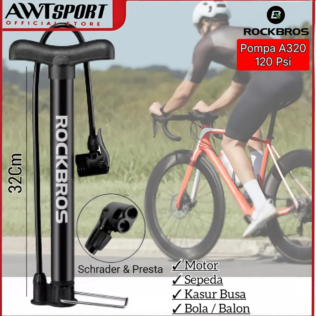 ROCKBROS Pompa Sepeda Bola Motor A320 120 PSi Bike Air Pump Alluminuim Portable
