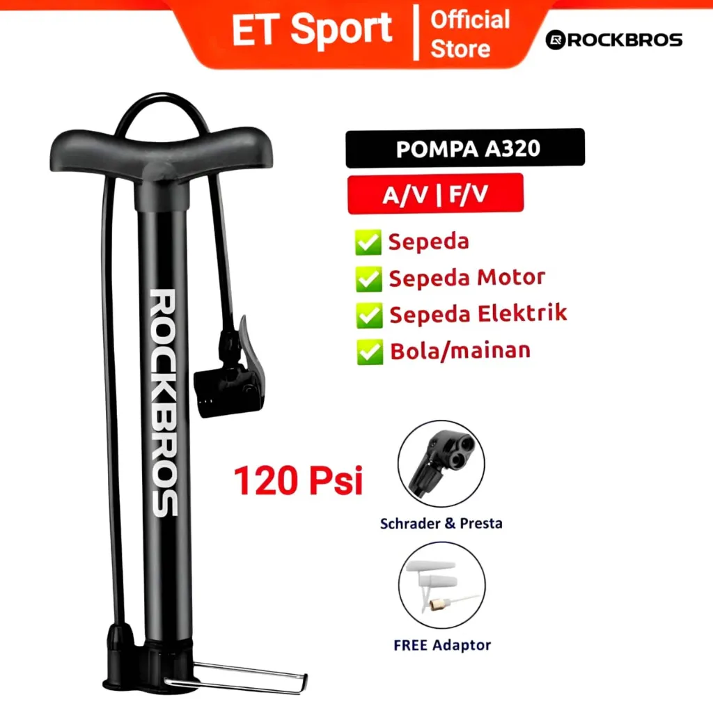 ROCKBROS Pompa Ban Sepeda Motor Bola A320 120 psi Alluminuim Bike Air Portable