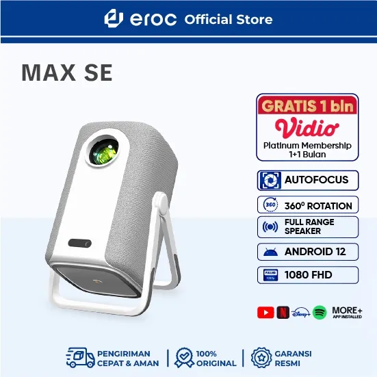 EROC Smart Proyektor LED 500 ANSI Full HD Ceiling view Freedom 360°- 200 Inch Auto Focus - MAX SE