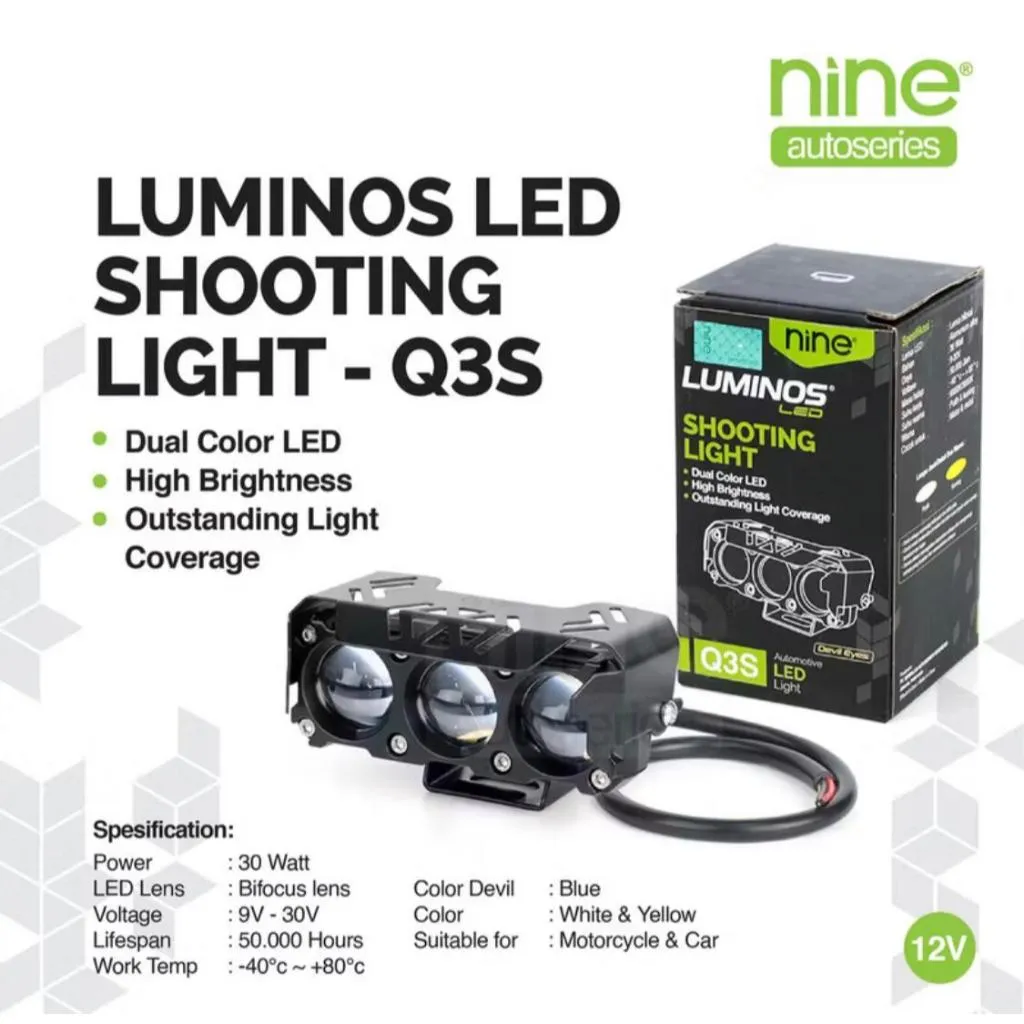 LUXIMOS Lampu Tembak Laser SQL3 Mata 30W Sorot Putih Kuning Tembus Hujan Kabut Universal - Q3s