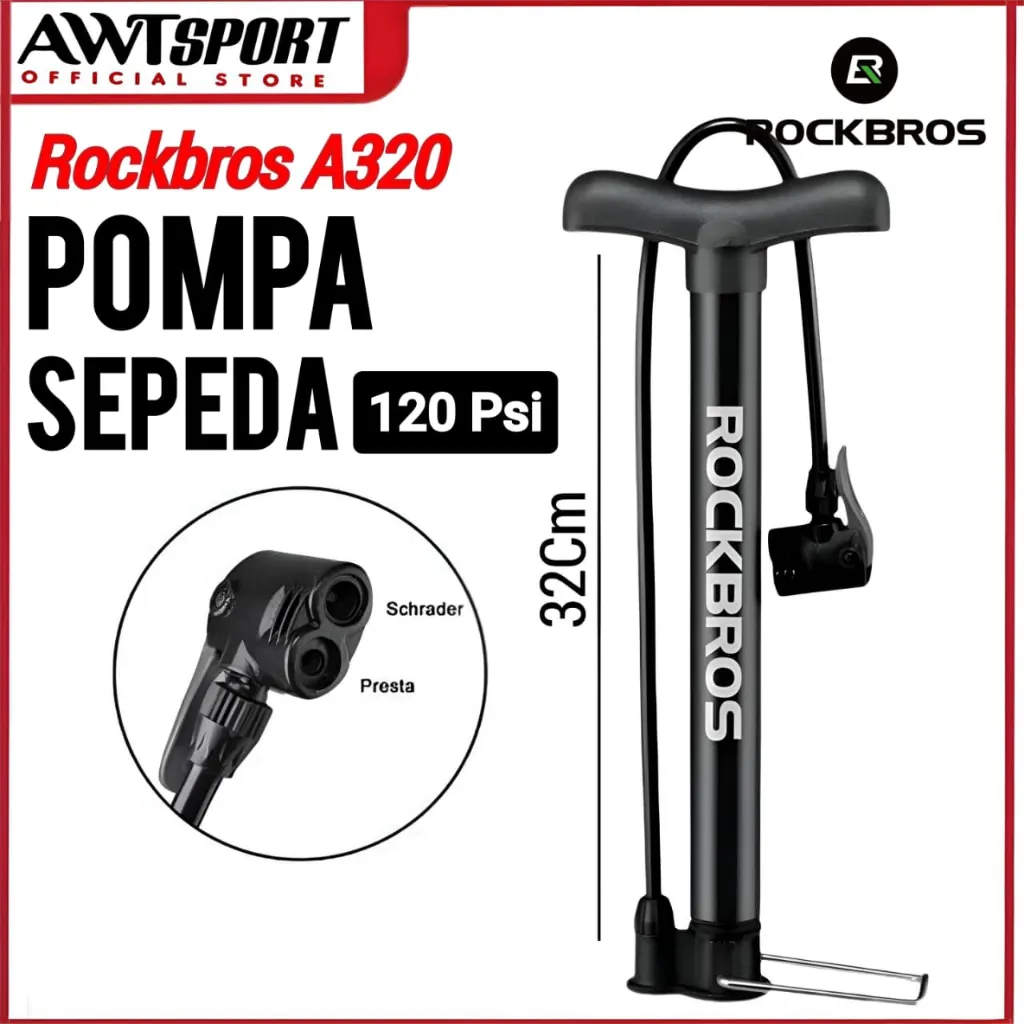 ROCKBROS Pompa Sepeda Motor Ban Psi Pump A320 120PSI Angin Bola Kaki Presta Schrader MTB Roadbike