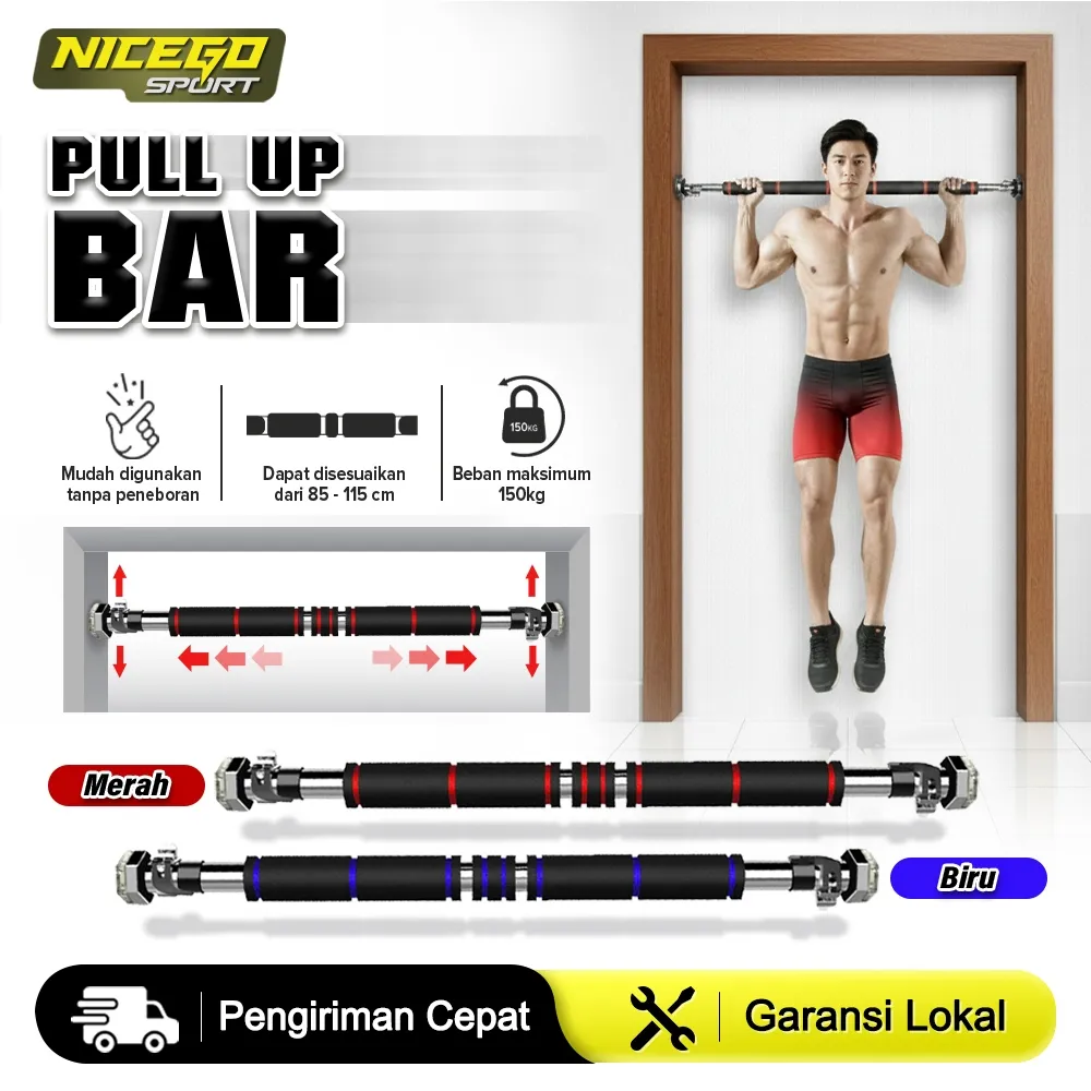 NICEGO SPORT Pull Up Bar 85-115cm Adjustable Chin Up Doorway Door Bar Comfort Grip