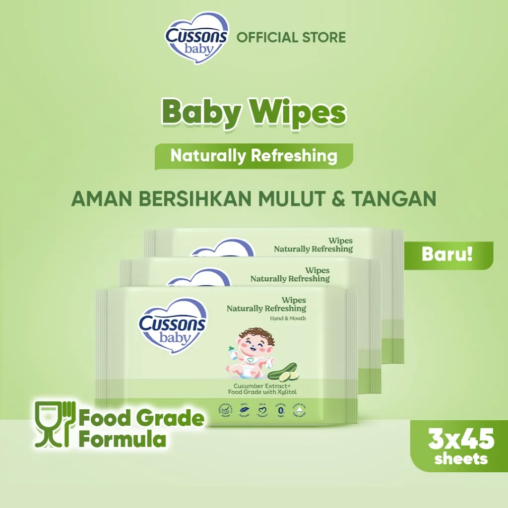 Cussons Baby Wipes Nat Refreshing-Tisu Basah Bayi-Ganti Popok 45's X3