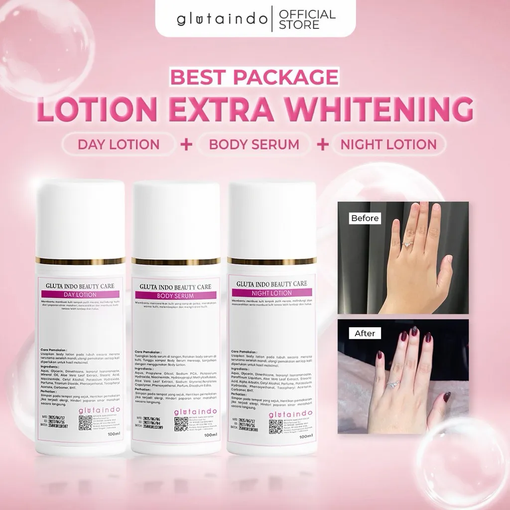 Glutaindo Lotion Extra Whitening - Handbody Pemutih Kulit & Serum Pelembab Seluruh Badan