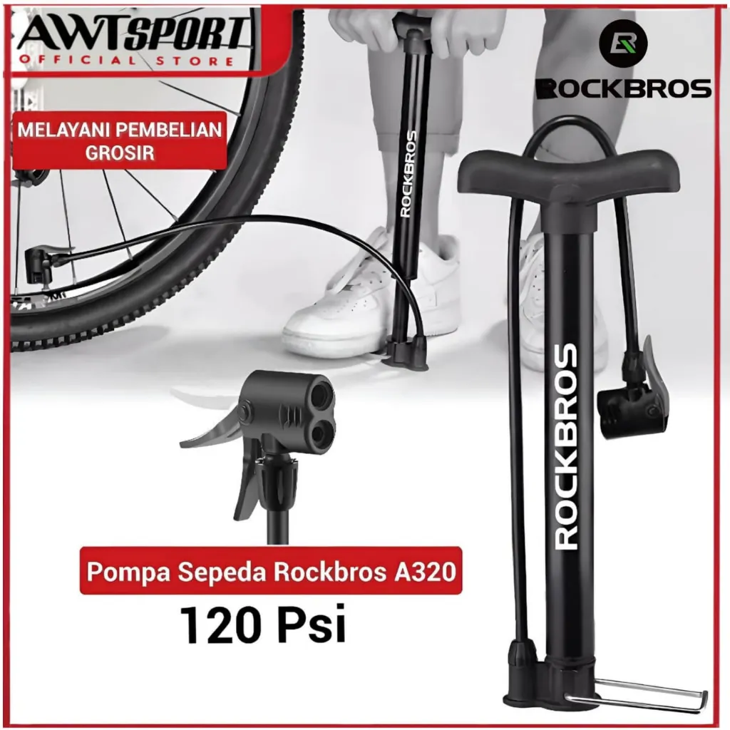 ROCKBROS Pompa Sepeda Motor Ban Bola Basket Kaki A320 120 Psi Bike Air Pump Portable