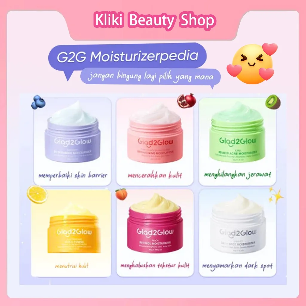 [Ready Stock] GLAD2GLOW Hydrating Moisturizer 30gr | Pomegranate 5% Niacinamide Brightening | Blueberry 5% Ceramide Barrier Repair