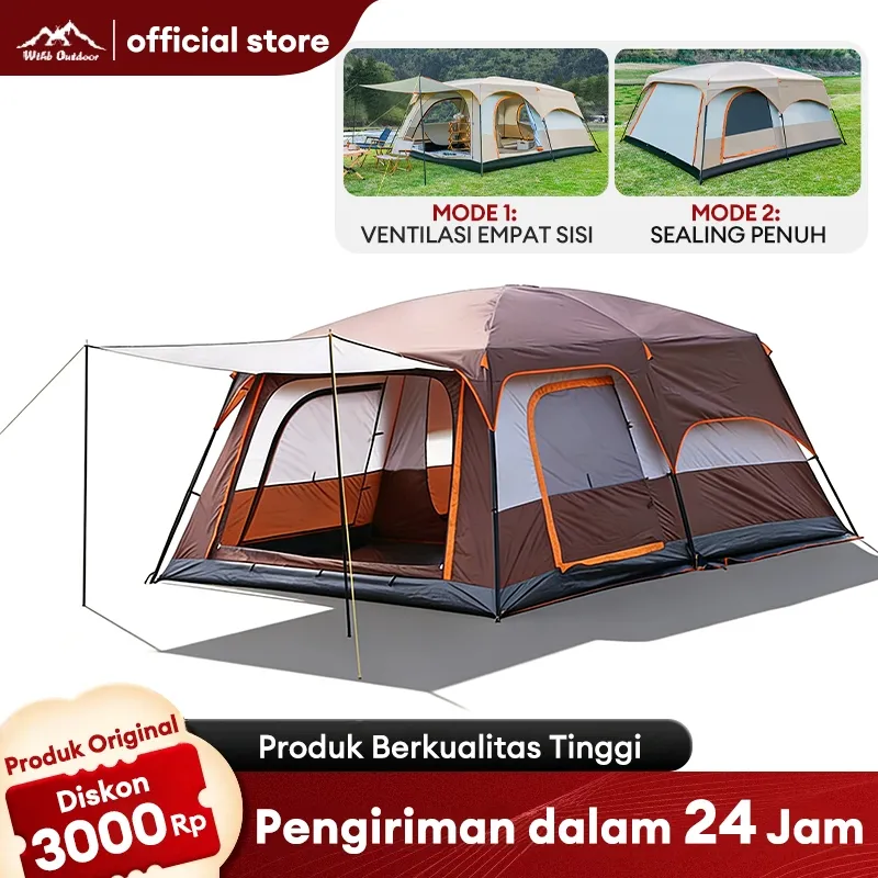 WTHB Outdoor 8-12 orang Tenda camping Portable Waterproof Camping Tent Tenda Pesta Keluarga Tebal Lapisan Ganda