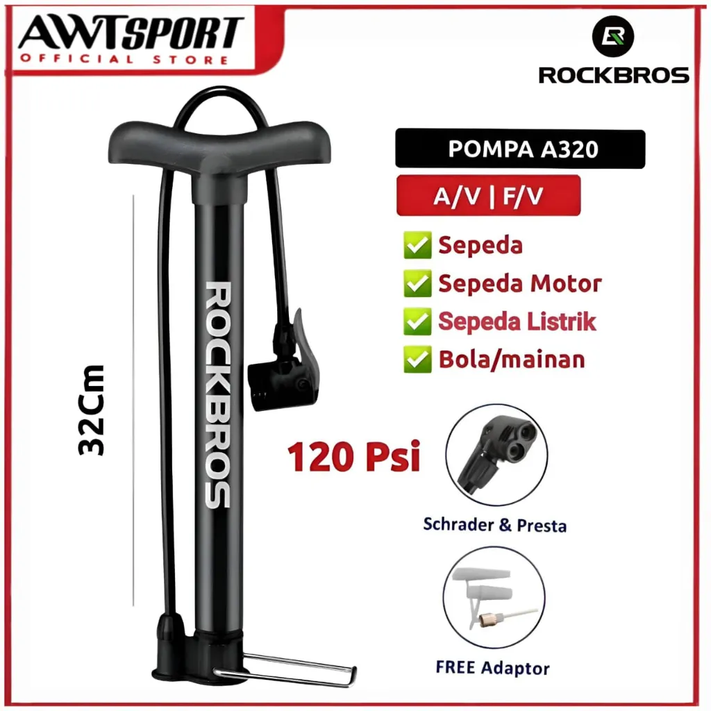 ROCKBROS Pompa Sepeda Ban Motor Alluminium Bike Air Portable 120 Psi A320 Bola Kaki