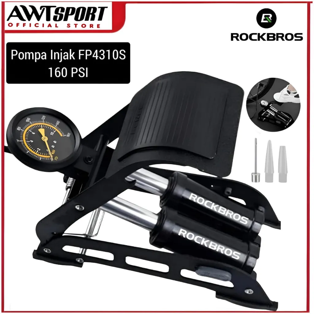 ROCKBROS Pompa Ban Sepeda Injak FP4310S 160 Psi Pentil Besar Kecil Pump Mobil Double Silinder